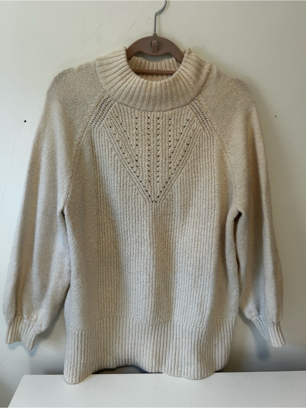 LC Lauren Conrad Cream Textured Cable Mock Neck Sweater